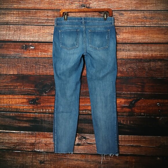 GAP Jeans 29 8 Legging Skimmer Ankle Distressed Shark Bite Raw Hem Striped - Picture 3 of 9